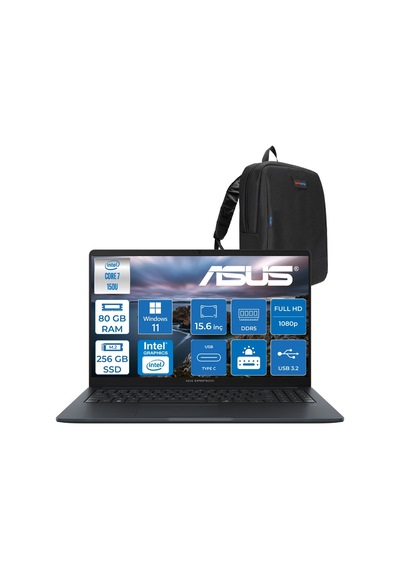Asus ExpertBook B1 B1503CVA-C78G512B4DP26 Core 7 150U 80 GB 256 GB SSD 15.6" W11P Dizüstü Bilgisayar + Zetta Çanta