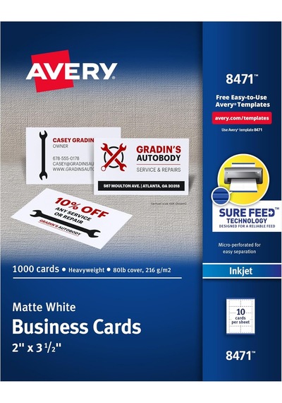 Avery 2 "x 3.5" Kartvizitler, Emin Besleme Teknolojisi, Mürekkep