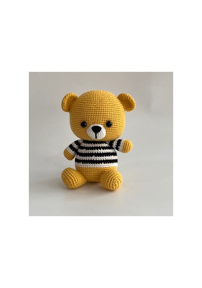 Amigurumi Tam Tam Ayıcık Çizgili Kazaklı El Örgüsü Oyuncak Sarı