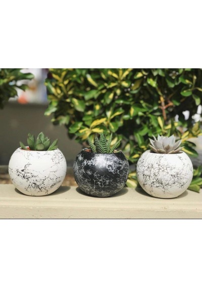 Yuvarlak Model Mermer Desenli Beton Saksı Saksılıkkaktüslükm