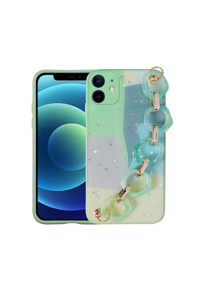 Apple Uyumlu iPhone 11 Uyumlu Simli Desenli El Askılı Tutacaklı Zore Elsa Silikon Kılıf-yeşil Yeşil -