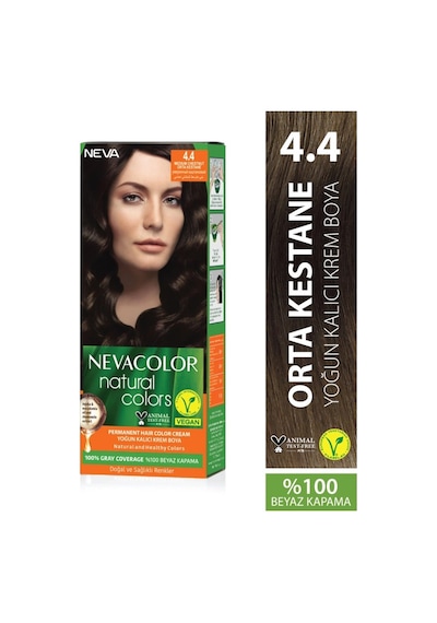 Nevacolor Natural Colors 4.4 Orta Kestane - Kalıcı Krem Saç Boyası Seti