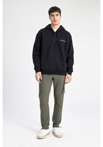 DeFacto Oversize Geniş Kalıp Yarım Fermuarlı Kapüşonlu Sırt Baskılı Sweatshirt B4804AX24SPBK81
