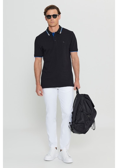 Altınyıldız Collectıon Erkek Sıyah %100 Pamuk Slim Fit Dar Kesim Polo Yaka Tişört Siyah