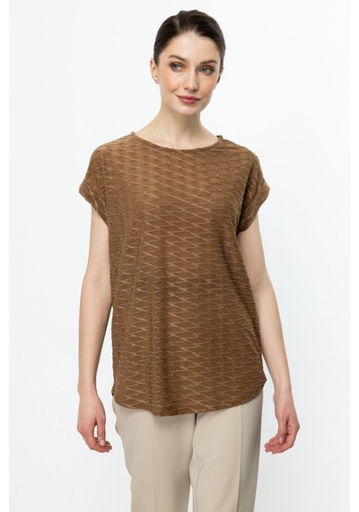 On Minimalist Oversize Kadın Bluz - Yuvarlak Yaka Kısa Kol Mocca On Minimalist Oversize Kadın Bluz - Yuvarlak Yaka Kısa Kol Mocca