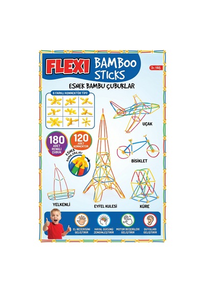 Flexi Esnek Bambu Çubuklar 300 Parça Eğitici Yapı Seti Zeka Ve Motor Beceri Geliştirici