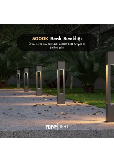 FoneLight Dualluz 75 cm LED Bahçe Aydınlatma Direği Antrasit Alüminyum IP65 Bollard Peyzaj Yürüyüş Yolu Lambası 9W 3000K
