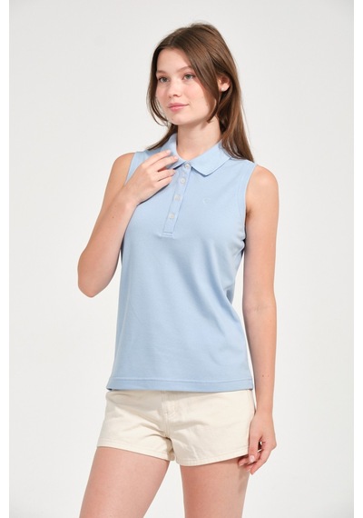Kadın Regular Fit Kolsuz Polo Açık Mavi
