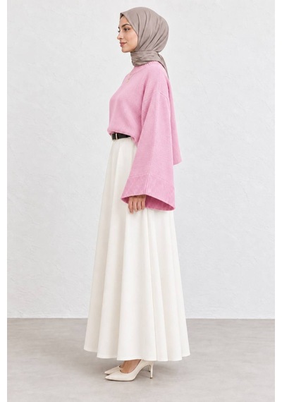 Hıra Co. Kadın Siyah Bisiklet Yaka Oversize Geniş Kollu Triko Kazak Pembe Pembe