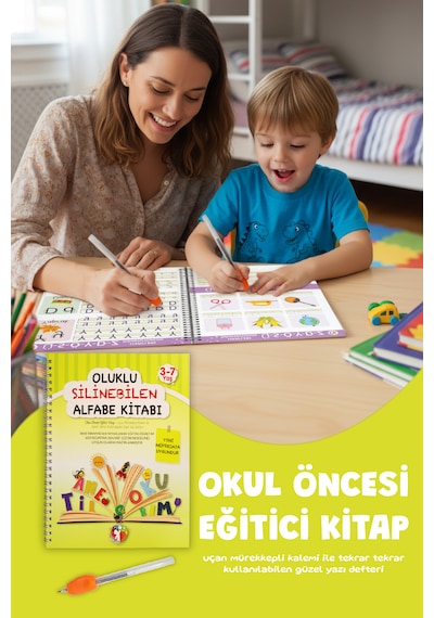 Oluklu Silinebilen Alfabe Yazı Kitabı Sihirli Kalemli Kabartmalı Yaz-sil Okul Öncesi 3 6 Yaş