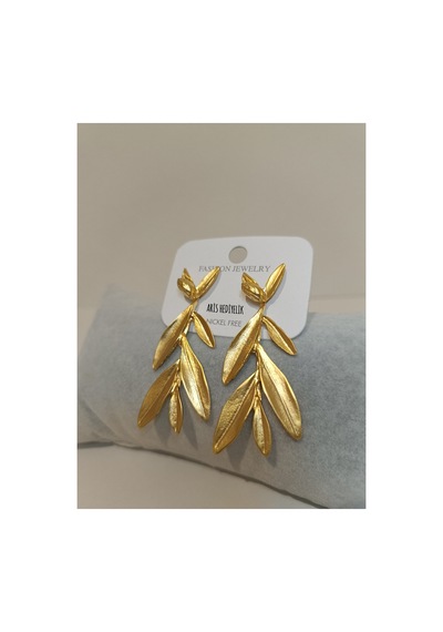Gold Kaplama Zeytin Dalı Küpe 2 İn 1 Sarı - 724830548 Sarı