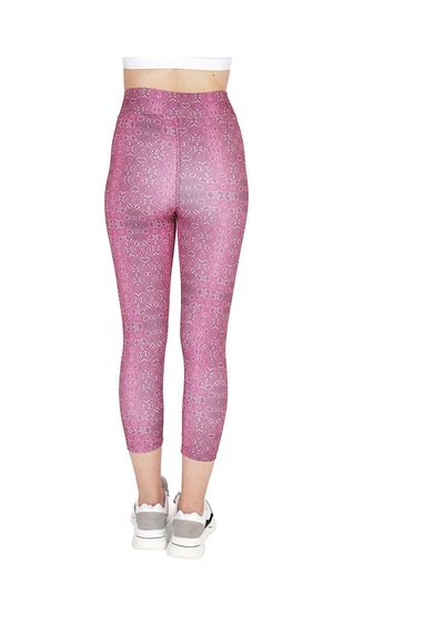Kadın Pembe Benekli Yüksek Bel Spor Tayt Pembe Benekli