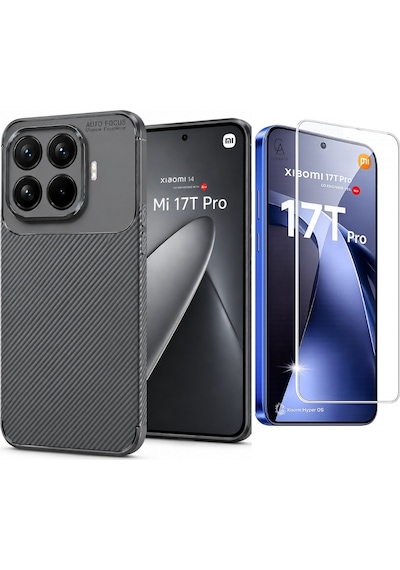 Xiaomi Mi 17t Pro İle Uyumlu Karbon Tasarım Silikon Telefon Kılıfı Ve Temperli Cam Ekran Koruyucu Gri