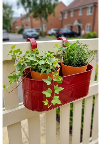 Askılı Metal Elips Saksı - Sökülebilir Askılı Balkon Saksılık Ve Çiçeklik 7 Litre Kırmızı