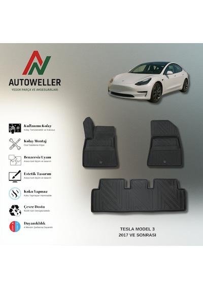 Tesla Model 3 2017 Sonası Uyumlu Havuzlu Oto Paspas