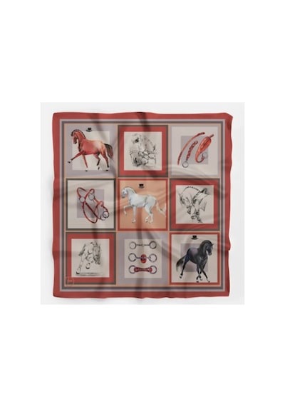 Lente Aksesuar Kadın Premium Desenli Boyun Çanta Ve Saç Fuları 70x70 Cm Kırmızı Atlı