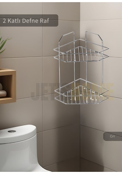 Jet's Home Banyo Rafı Mutfak Rafı Paslanmaz Baharatlık 2 Katlı Köşelik Şampuanlık Krom Krom