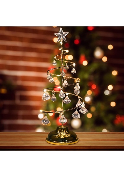 Vıp Kalite 20 Cm Metal Kristal Sarkıtlı Yılbaşı Ağacı Gün Işığı Led Işıklı Noel Ağacı Gold Çam Ağacı 20 Cm