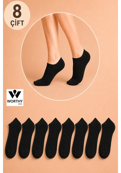 Worthy Socks 8'li Erkek Kısa Patik Bilek Çorap Siyah