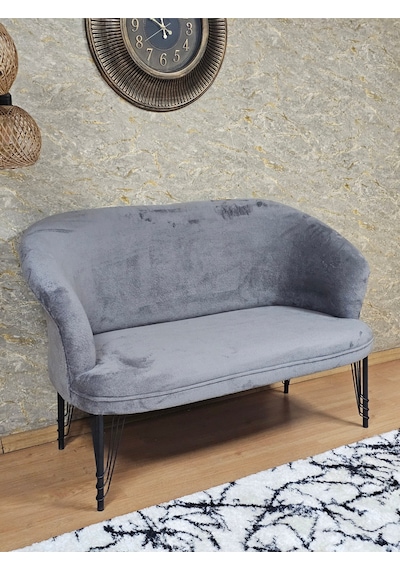 Zafir İkili Teddy Siyah Boyalı Telli Ayak Çay Seti Koltuk İkili Berjer , Balkon, Salon, Ofis Gri