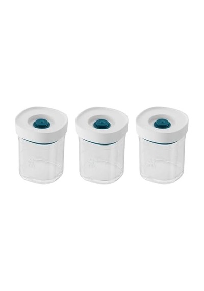 Fresh & Save Cube Vakumlu Saklama Kabı Set, Xs, 3 Parça, Şeffaf Akdeniz Mavisi Açık Ahşap