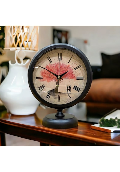 Siyah Metal Ofis Salon Otel Masa Saati 25*20 cm V7
