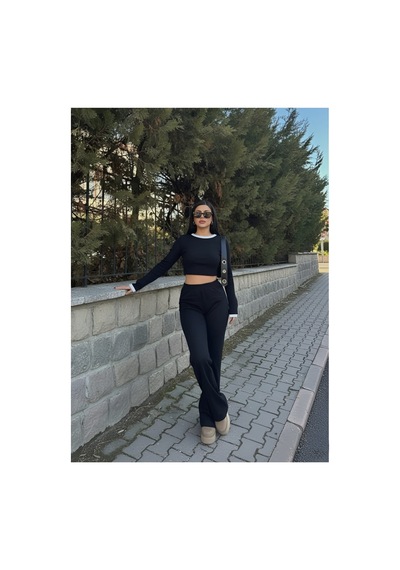 Genel Markalar Kadın Siyah Beyaz Detaylı Fitilli Uzun Kol Bluz Bol Paça Pantolon Alt-üst Takım Siyah - 765939648 Siyah Genel Markalar Kadın Siyah Beyaz Detaylı Fitilli Uzun Kol Bluz Bol Paça Pantolon Alt-üst Takım Siyah - 765939648 Siyah