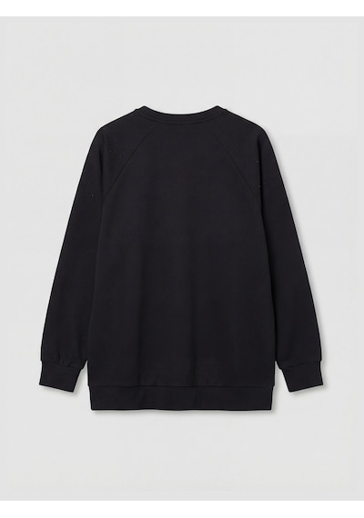 Lcw Comfort Siyah Bisiklet Yaka Taşlı Kadın Sweatshirt