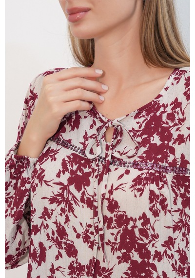 Bigdart Kadın Desenli Uzun Elbise 2596 - Bordo