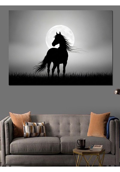 Ahşap Tablo Gece Vakti Yalnız At