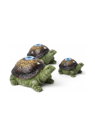 Feng Shui Nazar Boncuğu Motifli 7 Li Caretta Caretta Heykel Biblo Dekoratif Ürün Konsol Vitrin Süsü