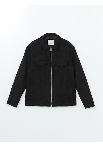 Lcw Vision Siyah Slim Fit Gömlek Yaka Süet Erkek Ceket