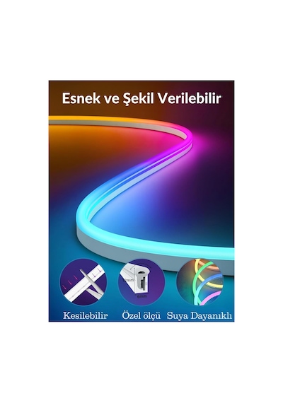 5mt Şerit Neon Led Animasyonlu Kumandalı Ve Telefon Kontrollü Sese Ve Müziğe Duyarlı Magic Led Argb Çok Renkli