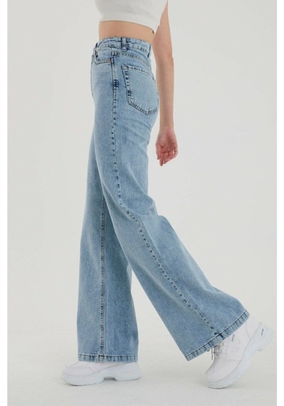 Lavajeans Süper Yüksek Bel Likralı Kar Yıkamalı Geniş Paça Kot Pantolon Wide Leg Açık Mavi