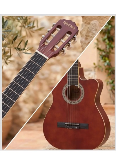 Ravenni Rcg-120 4/4 Klasik Gitar Tam Boy Kesik Kasa Kılıf+penaseti+kapo Hediyeli Kahverengi