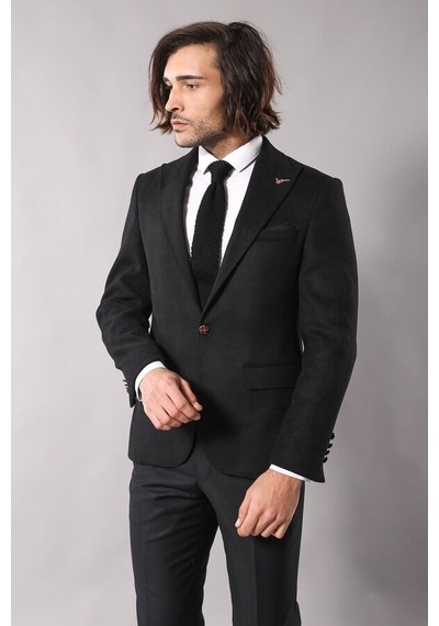 Wessi Tek Düğme Slim Fit Siyah Ceket Siyah