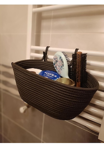Ahs Tasarım Doğal Hasır Askılı Sepet Banyo & Mutfak Duvar Ve Petek Havlupan Üstü Organizer Antrasit Tek Ebat Diğer