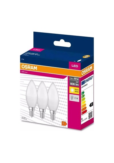Led Value Clb60 7,5w/827 3'lü E14 Duy Sarı Işık 2700k Led Mum Ampul Standart