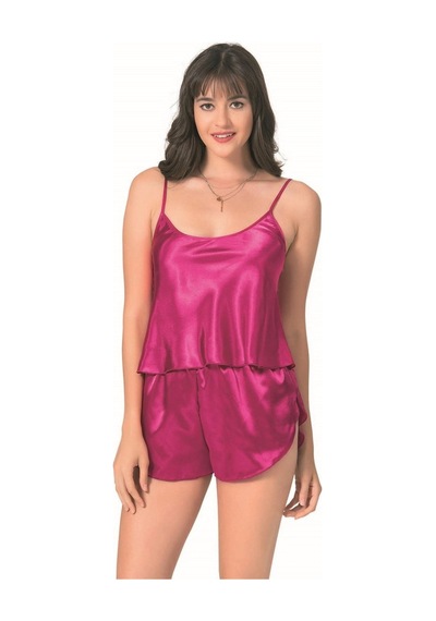İkikareshop Vişne Saten Babydoll Şort Takımı Zarif Kadın Gece Giyim Çok Renkli