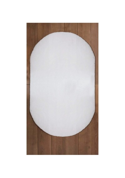 Beyaz Oval Post Halı Kesme Yolluk Peluş Yumuşak Kaymaz Dot Taban