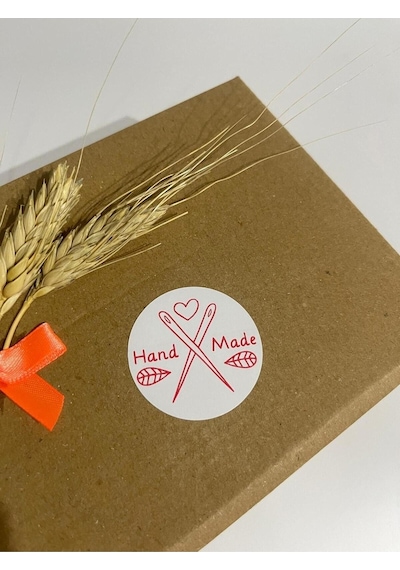 Handmade Çift İğneli Yuvarlak Yapışkanlı Etiket 4x4 Cm 120 Adet