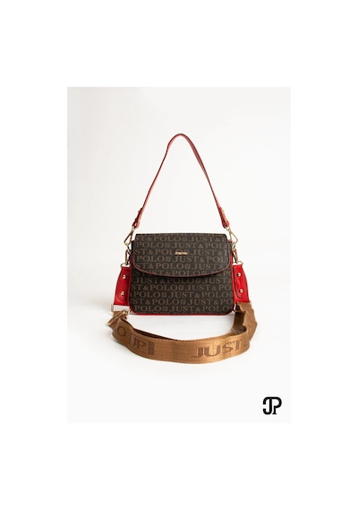 Just Polo Kadın Baskılı Ayarlanabilir Askılı El & Omuz Çantası Ebat : 26 X 13 Cm Shopper Kahve Kırmızı
