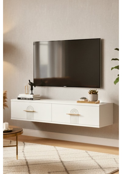 Tda1215b - İda120 Duvara Montaj Tv Stand, Tv Rafı, Tv Sehpası Beyaz 120cm