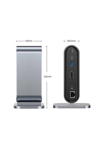 Type-C to Hdmi 4K@30Hz, VGA 4xUSB3.0, RJ45 Ethernet, Kart Okuyucu, PD 100W, 3.5mm Ses Çevirici Kablo