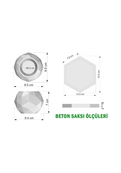 Yapay Çiçek Deposu Handmade Beton Saksı 2li Set 7 Cm Model-14 Taş Rengi