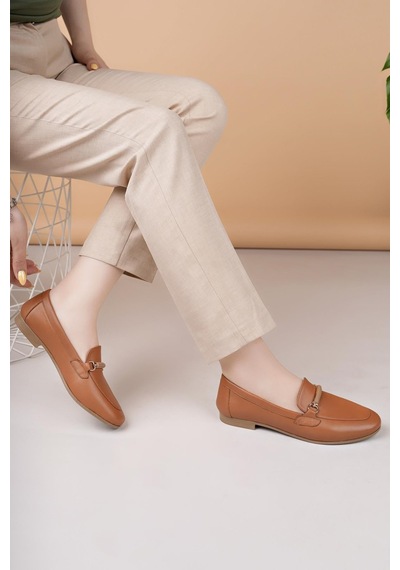 Nesilshoes Eliz 24205 Taba Hakiki Soft Deri Günlük Kadın Ayakkabı