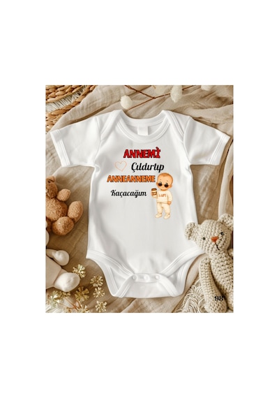 Lupi Anneanneme Kaçacağım Yazılı Bebek Zıbın ekru