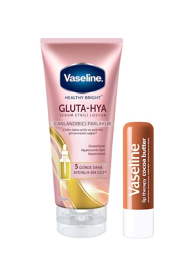 Vaseline Gluta Hya Serum Etkili Losyon 200 Ml + Dudak Bakım Kremi Cocoa Butter 4.8 Gr