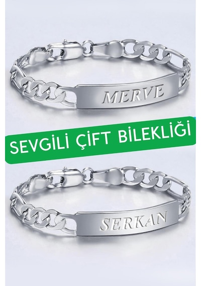 Takı Dükkanı Kişiye Özel İsim Yazılı 2'li Sevgili Çift Bilekliği Çelik Bileklik Scb41 Metalik