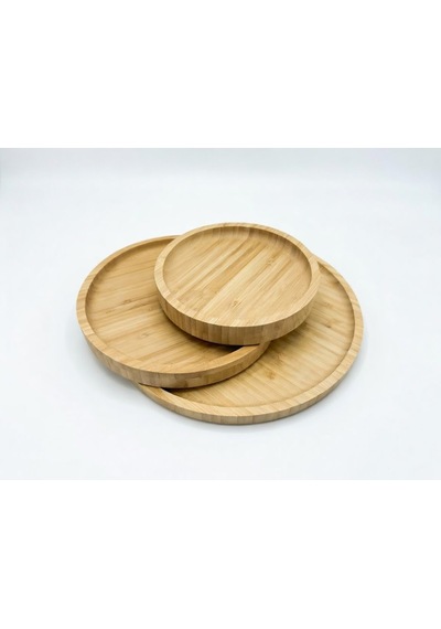 3'lü Bambu Sunum Tabağı Seti - 18cm 23cm 30cm Yuvarlak Servis Tabağı - Mutfak Ve Sofra Düzenleyici Çok Renkli